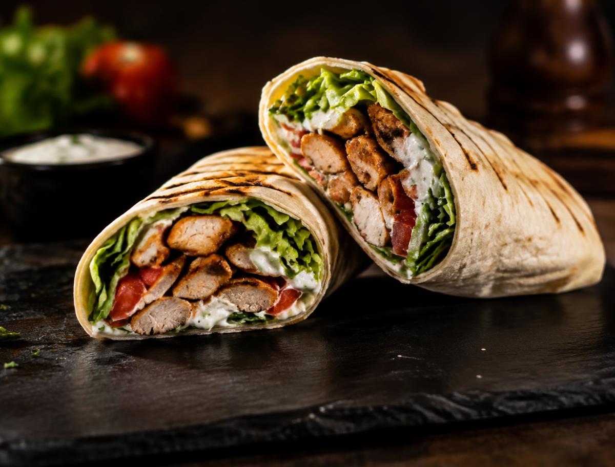 Fresh kebab wrap with meat and vegetables