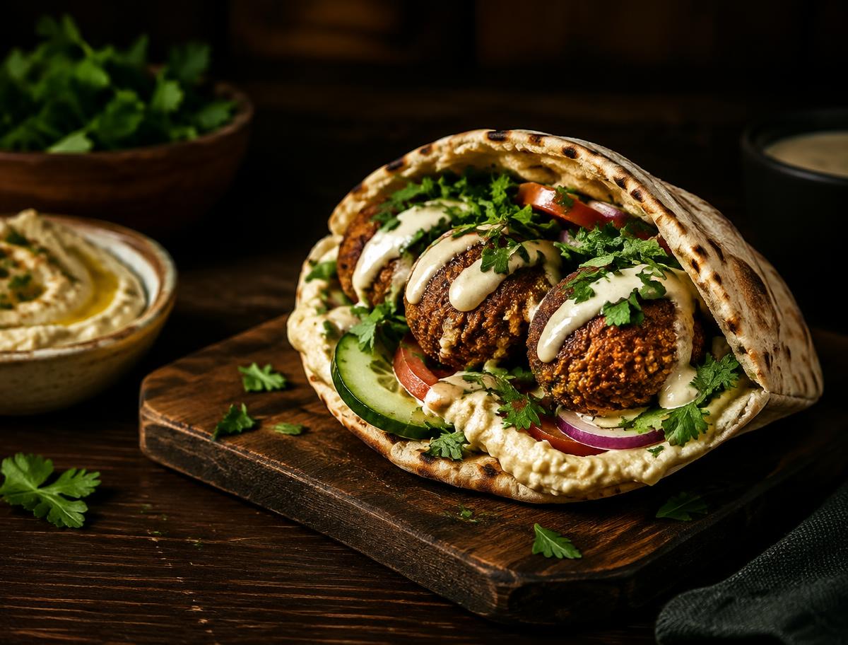 Falafel pita with hummus